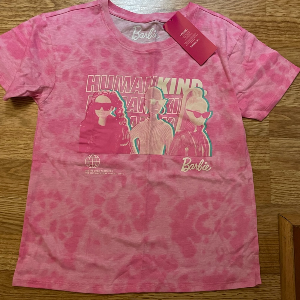 Barbie Pink Tie-Dye Tshirt -‎ Girl’s Medium (10/12) - NWT - “Humankind”